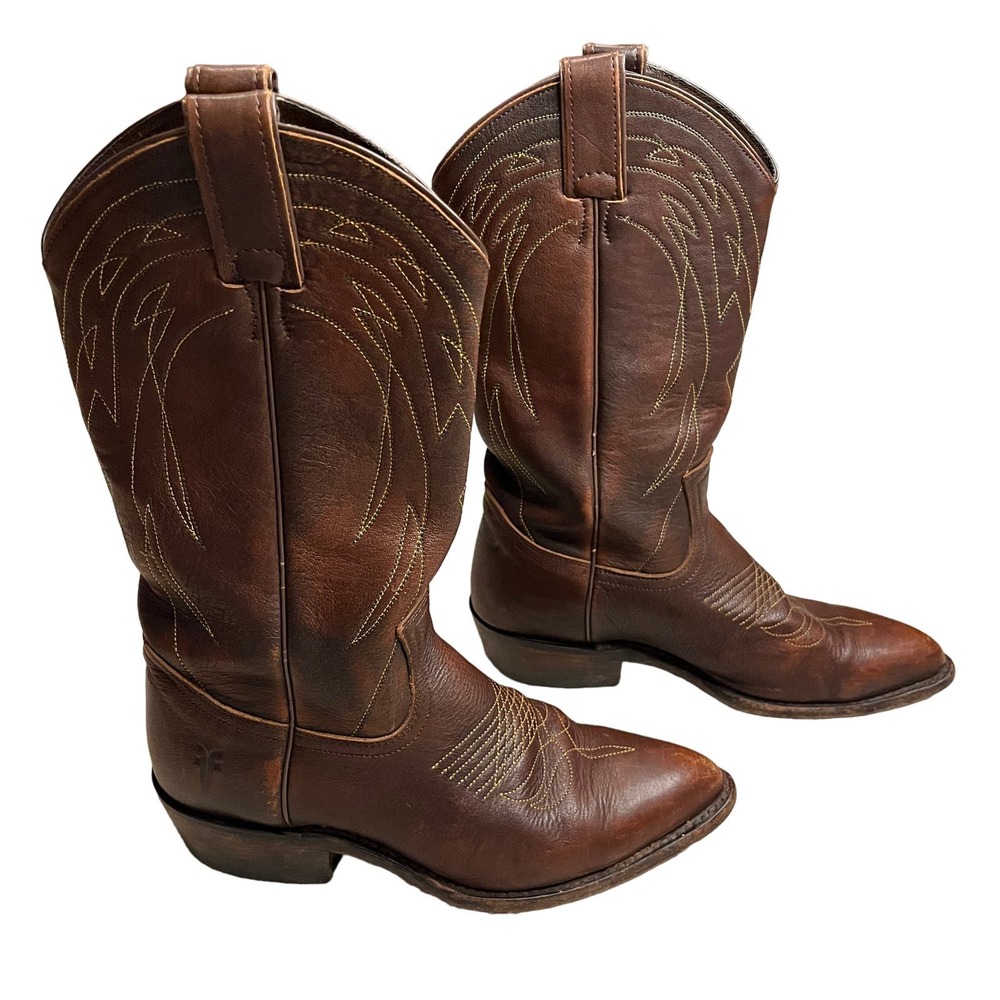 Frye Billy Pull On Brown Western Leather Boots Brown Size 8